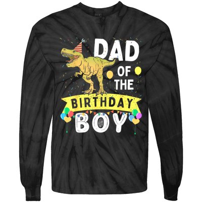 Dad Of The Birthday T Rex Family Matching Dinosaur Tie-Dye Long Sleeve Shirt