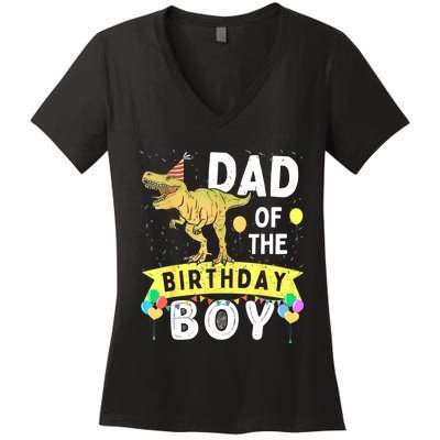 Dad Of The Birthday T Rex Family Matching Dinosaur Women's V-Neck T-Shirt