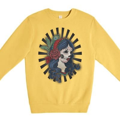 Day Of The Dead Girl With Flower Graphic Premium Crewneck Sweatshirt