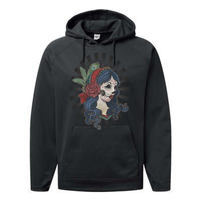 Day Of The Dead Girl With Flower Graphic Performance Fleece Hoodie