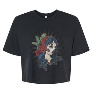 Day Of The Dead Girl With Flower Graphic Bella+Canvas Jersey Crop Tee