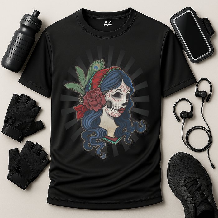 Day Of The Dead Girl With Flower Graphic Cooling Performance Crew T-Shirt