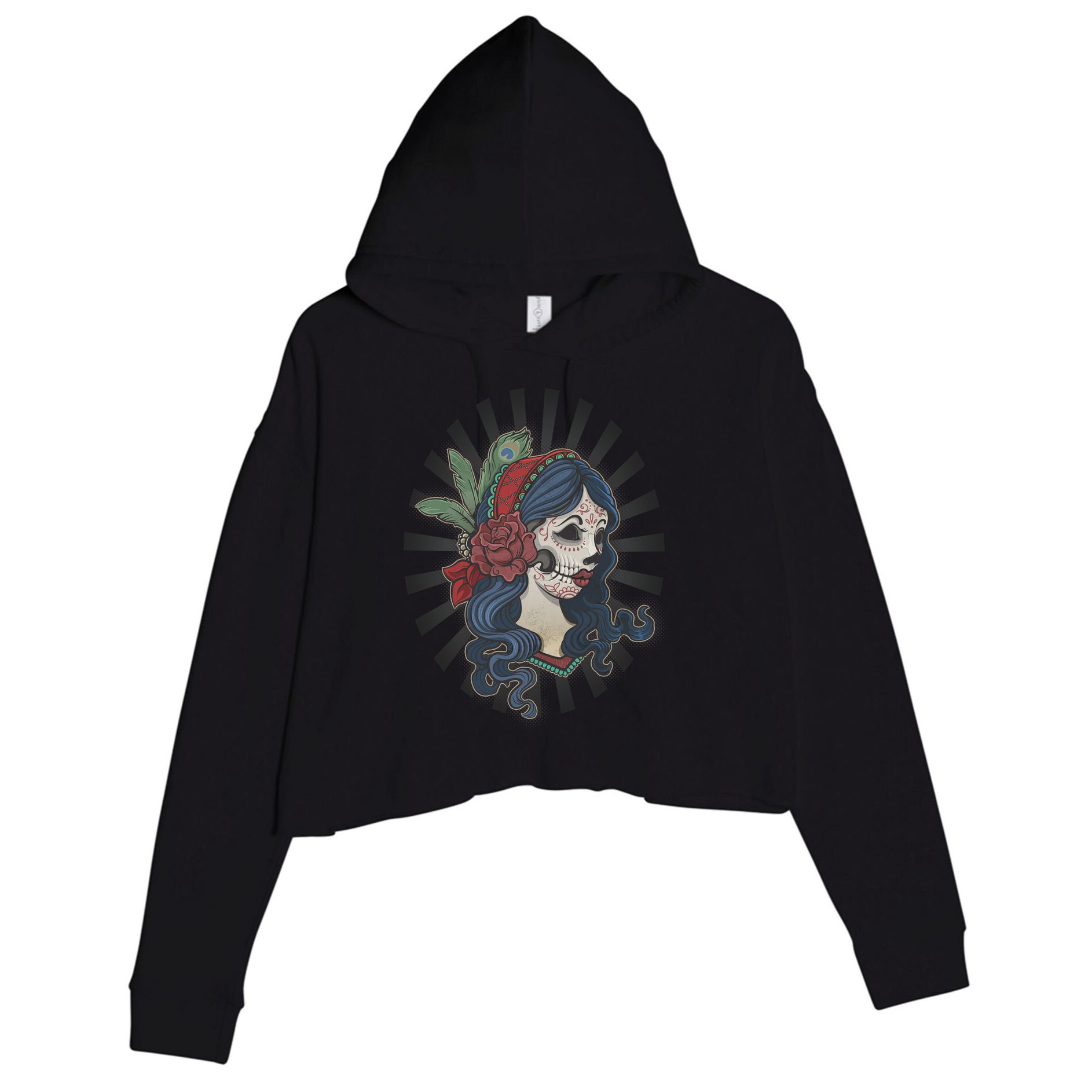 Day Of The Dead Girl With Flower Graphic Crop Fleece Hoodie