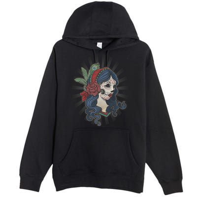 Day Of The Dead Girl With Flower Graphic Premium Pullover Hoodie