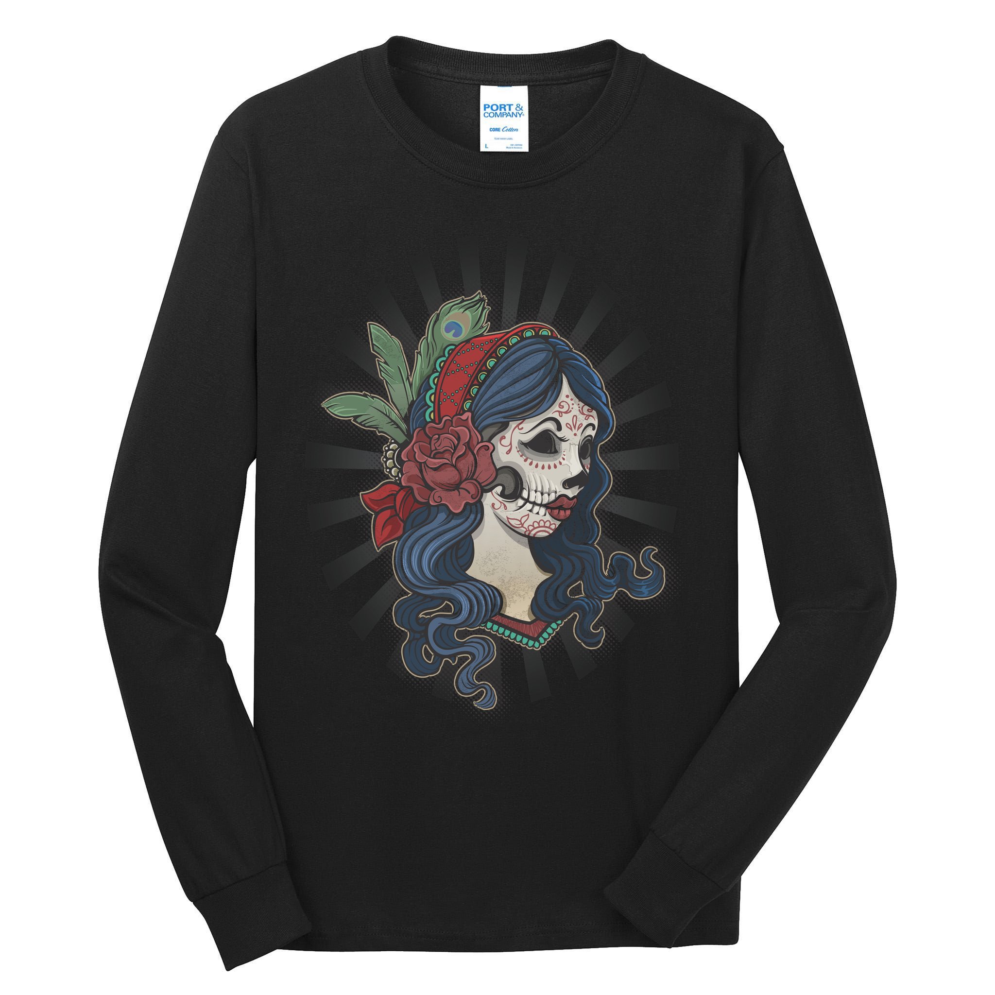 Day Of The Dead Girl With Flower Graphic Tall Long Sleeve T-Shirt