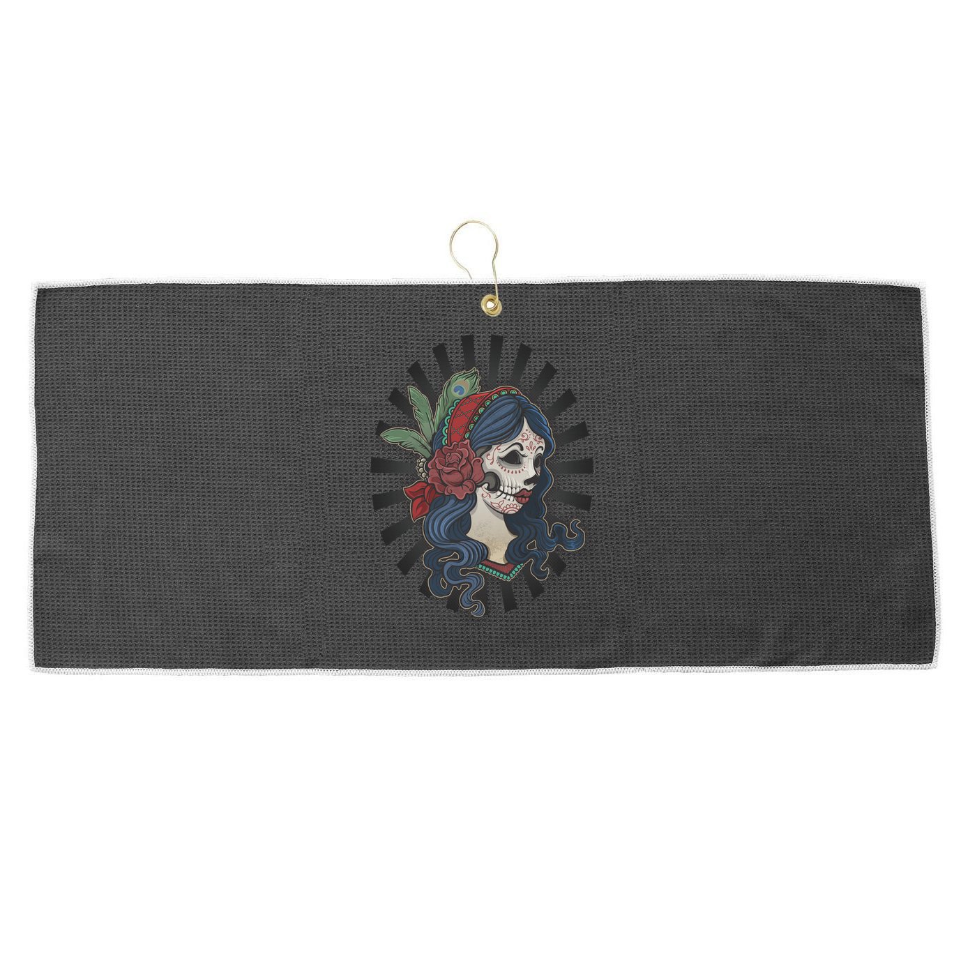 Day Of The Dead Girl With Flower Graphic Large Microfiber Waffle Golf Towel
