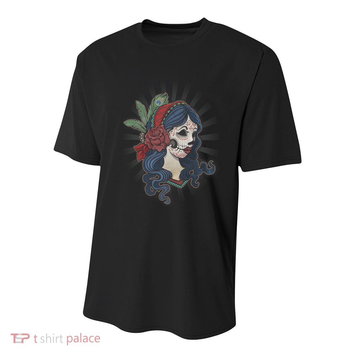 Day Of The Dead Girl With Flower Graphic Youth Performance Sprint T-Shirt