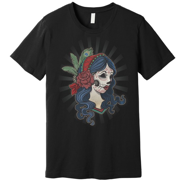 Day Of The Dead Girl With Flower Graphic Premium T-Shirt