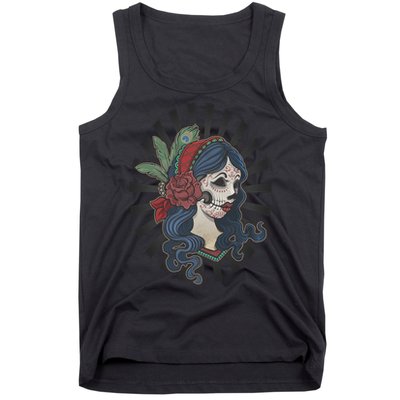 Day Of The Dead Girl With Flower Graphic Tank Top