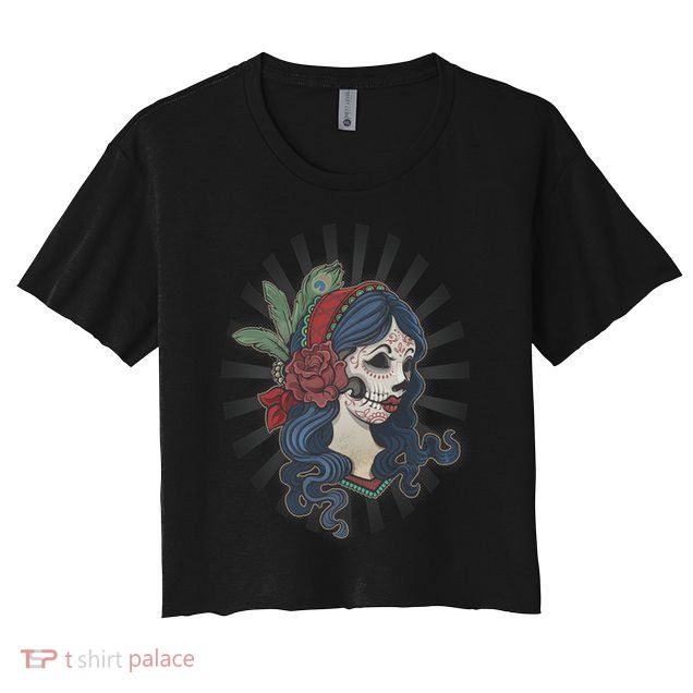 Day Of The Dead Girl With Flower Graphic Crop Top