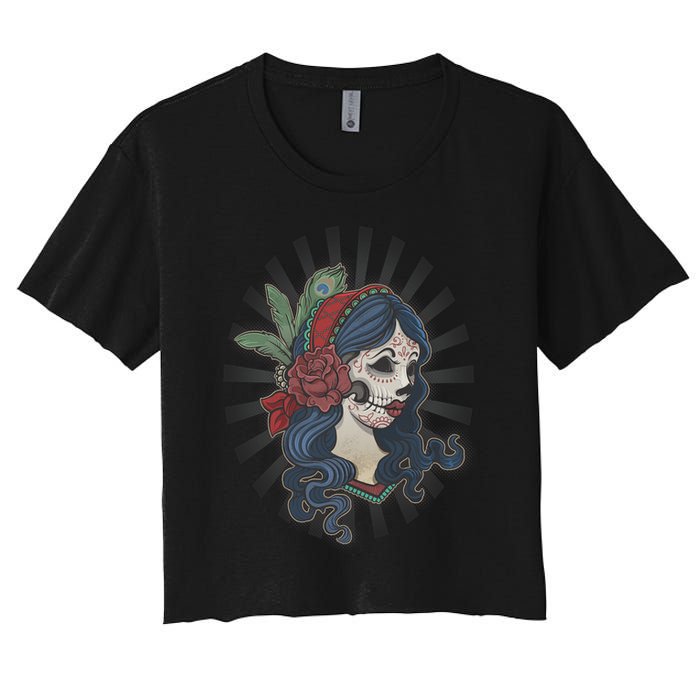 Day Of The Dead Girl With Flower Graphic Women's Crop Top Tee