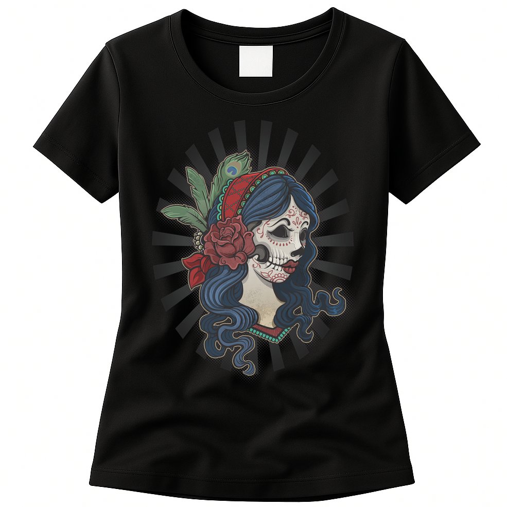 Day Of The Dead Girl With Flower Graphic Womens T-Shirt