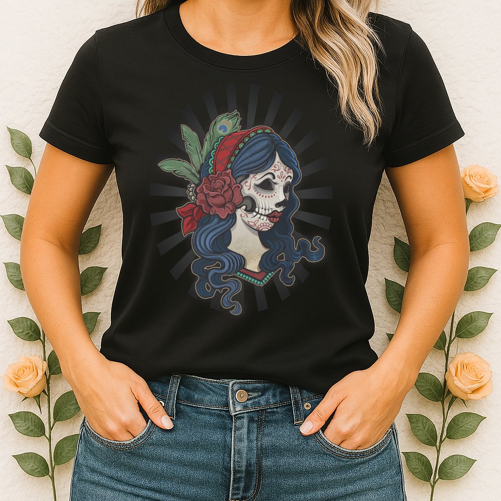 Day Of The Dead Girl With Flower Graphic Womens T-Shirt