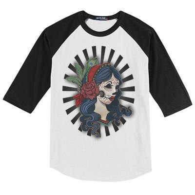 Day Of The Dead Girl With Flower Graphic Kids Colorblock Raglan Jersey
