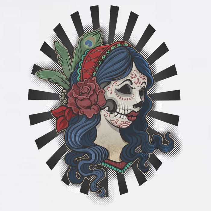 Day Of The Dead Girl With Flower Graphic Garment-Dyed Sweatshirt