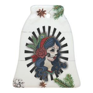 Day Of The Dead Girl With Flower Graphic Ceramic Bell Ornament