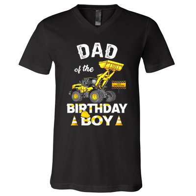 Dad Of The Birthday Boy Construction Family Matching V-Neck T-Shirt