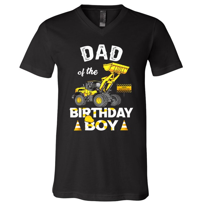 Dad Of The Birthday Boy Construction Family Matching V-Neck T-Shirt