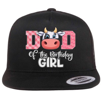 Dad of The Birthday Cow Family Cow Farm Matching Flat Bill Trucker Hat