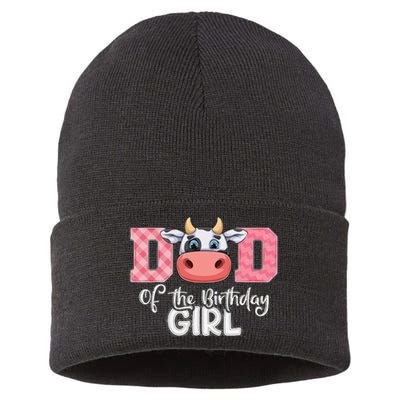 Dad of The Birthday Cow Family Cow Farm Matching Sustainable Knit Beanie