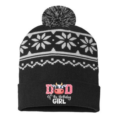 Dad of The Birthday Cow Family Cow Farm Matching USA-Made Snowflake Beanie