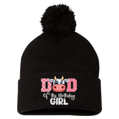 Dad of The Birthday Cow Family Cow Farm Matching Pom Pom 12in Knit Beanie