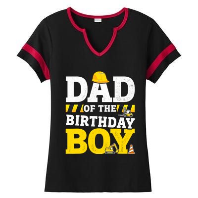 Dad Of The Birthday Boy Matching Family Construction Party Ladies Halftime Notch Neck Tee