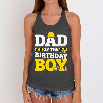 Dad Of The Birthday Boy Matching Family Construction Party Women's Knotted Racerback Tank