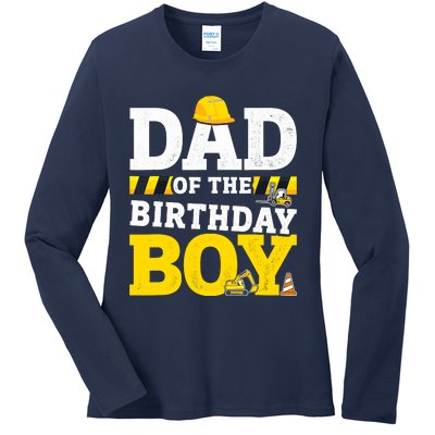 Dad Of The Birthday Boy Matching Family Construction Party Ladies Long Sleeve Shirt