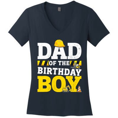 Dad Of The Birthday Boy Matching Family Construction Party Women's V-Neck T-Shirt