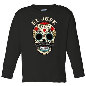 Day Of The Dead Mexico El Jefe Boss Sugar Skull Halloween Toddler Long Sleeve Shirt