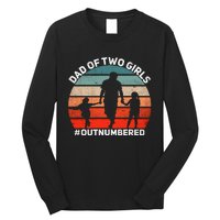 Dad of two Outnumbered Retro 2 Daughters Father's Day Long Sleeve Shirt