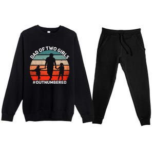 Dad of two Outnumbered Retro 2 Daughters Father's Day Premium Crewneck Sweatsuit Set