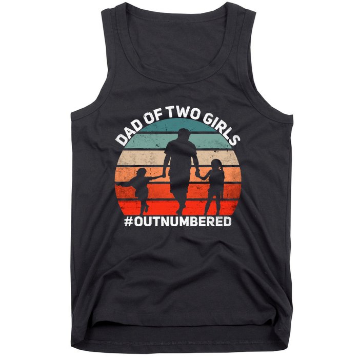 Dad of two Outnumbered Retro 2 Daughters Father's Day Tank Top