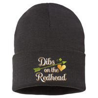 Dibs On The Redhead Funny St Patricks Day Drinking Sustainable Knit Beanie