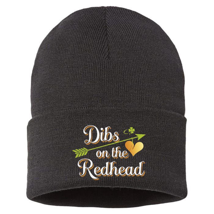 Dibs On The Redhead Funny St Patricks Day Drinking Sustainable Knit Beanie
