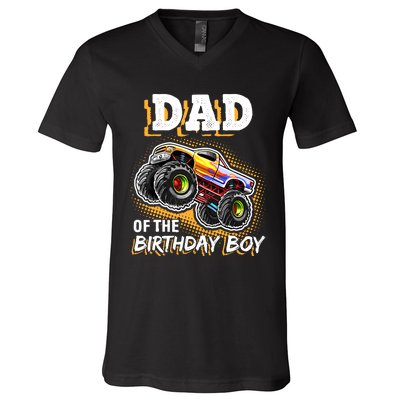 Dad Of The Birthday Boy Monster Truck Birthday Novelty Gift V-Neck T-Shirt