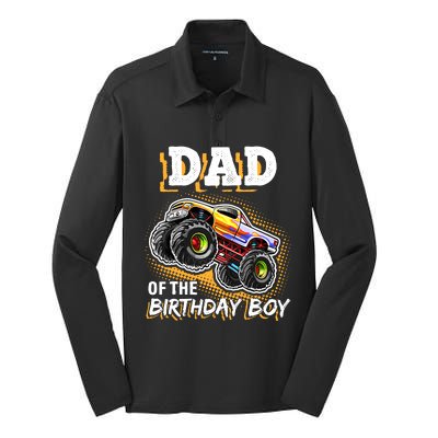 Dad Of The Birthday Boy Monster Truck Birthday Novelty Gift Silk Touch Performance Long Sleeve Polo