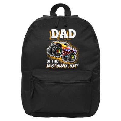 Dad Of The Birthday Boy Monster Truck Birthday Novelty Gift 16 in Basic Backpack