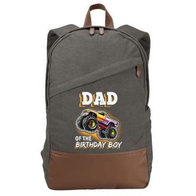 Dad Of The Birthday Boy Monster Truck Birthday Novelty Gift Cotton Canvas Backpack