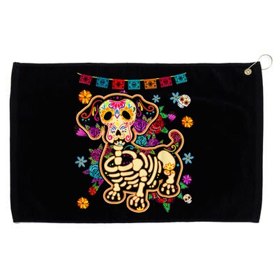 Day of the Dead Sugar Skull Dachshund Dog Halloween Bone Grommeted Golf Towel