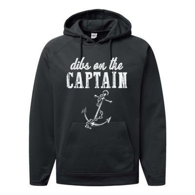 Dibs On The Captain Funny Captain Wife Retro Vintage Design Performance Fleece Hoodie