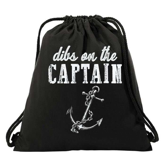 Dibs On The Captain Funny Captain Wife Retro Vintage Design Drawstring Bag