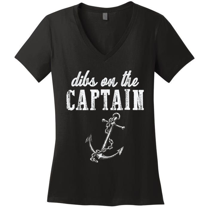 Dibs On The Captain Funny Captain Wife Retro Vintage Design Women's V-Neck T-Shirt