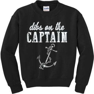 Dibs On The Captain Funny Captain Wife Retro Vintage Design Kids Sweatshirt