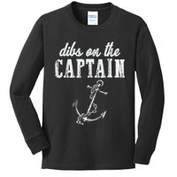 Dibs On The Captain Funny Captain Wife Retro Vintage Design Kids Long Sleeve Shirt