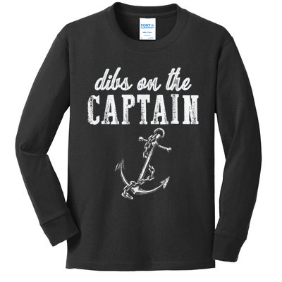 Dibs On The Captain Funny Captain Wife Retro Vintage Design Kids Long Sleeve Shirt