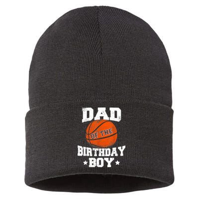 Dad Of The Birthday Boy Basketball Father Daddy Funny Sustainable Knit Beanie