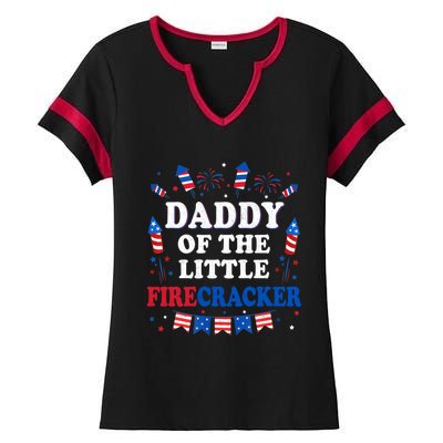 Daddy Of The Little Firecracker 4th Of July Birthday Party Gift Ladies Halftime Notch Neck Tee