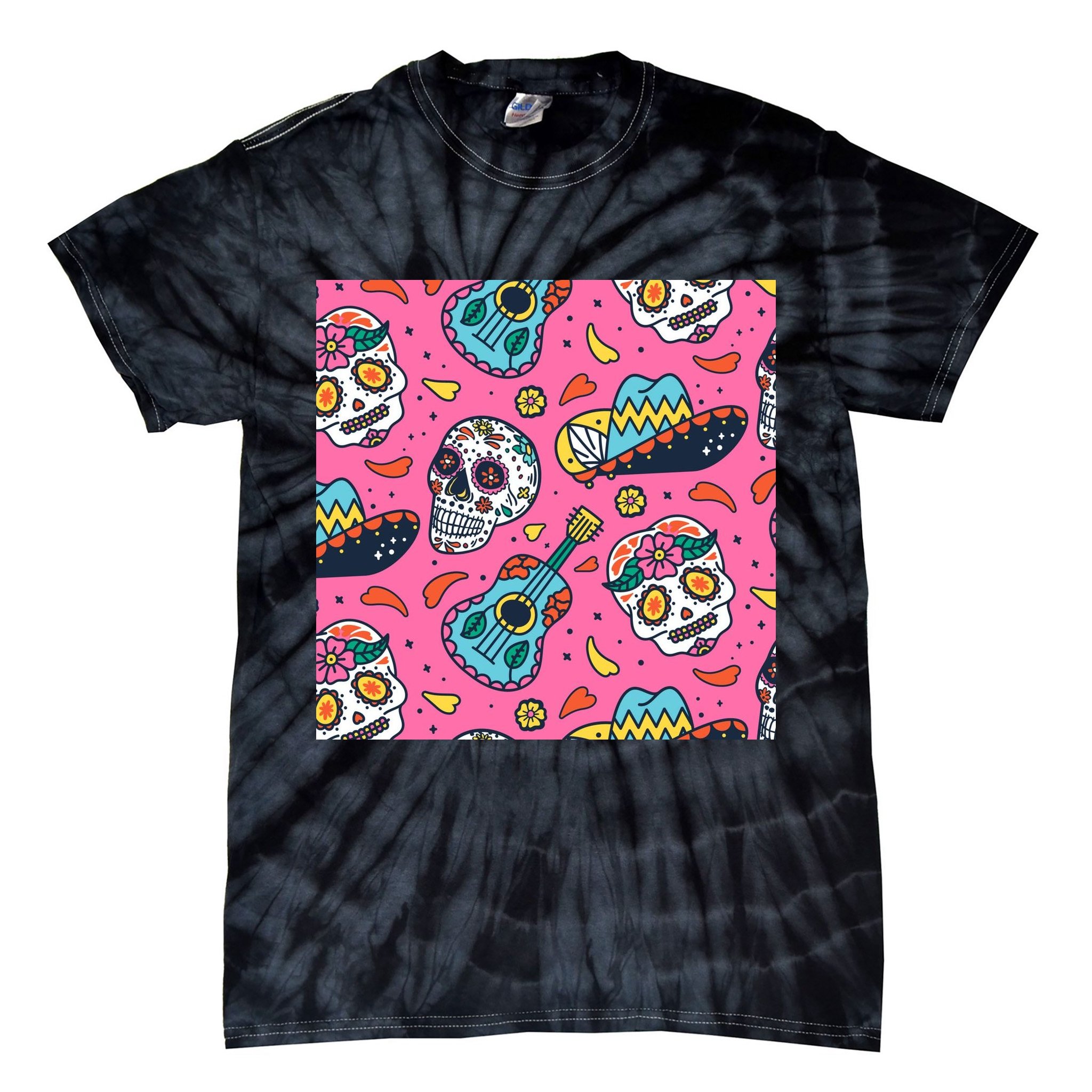 Day Of The Dead Guitar Tie-Dye T-Shirt